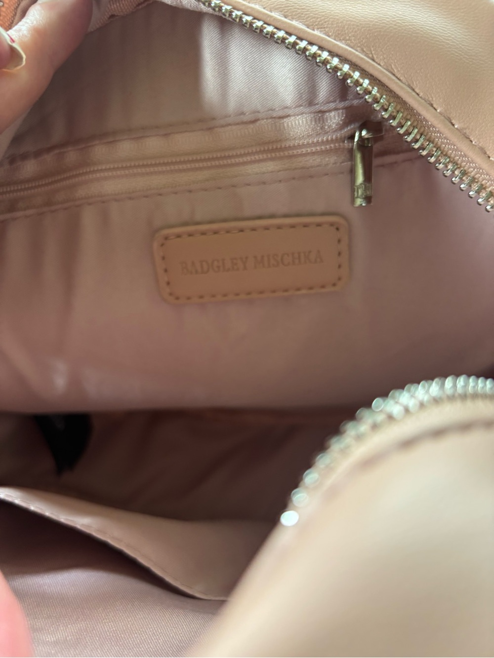 Badgley Mischka Quilted Mini Backpack in Dusty Pink with Silver Studs - Picture 4 of 6